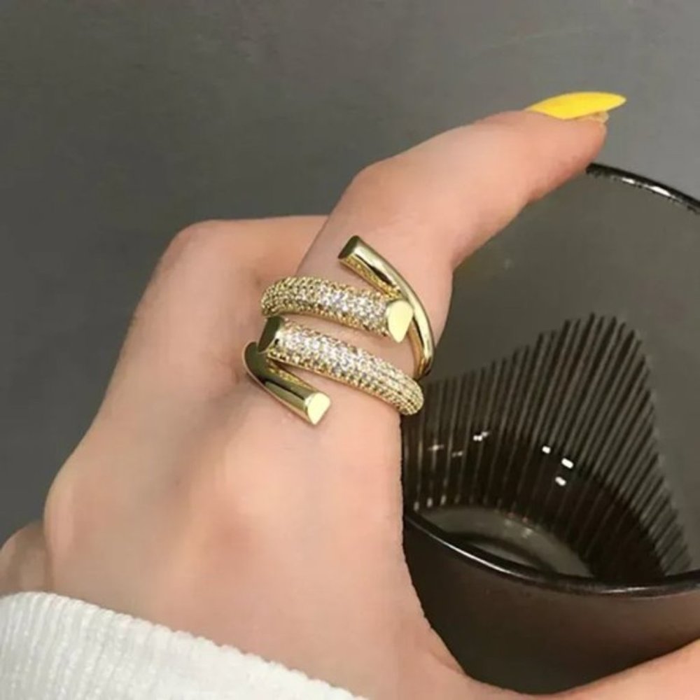 3/$35 Copper Ring Swirl Cubic Zirconia CZ Gold Tone Diamond Crystal Jewelry
